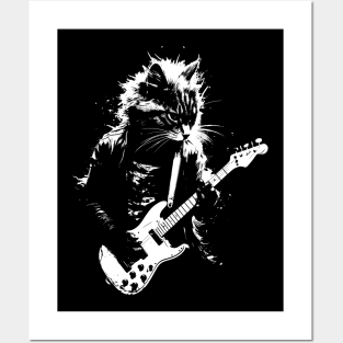 Cat Playing Electric Guitar Rock Music Posters and Art